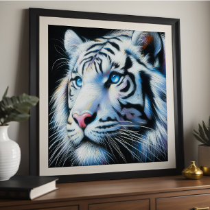 Poster Tigre Branco de Desenho do Pastel do duro