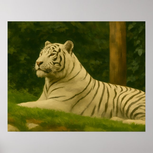 Poster Tigre Branco Descendo à Luz da Floresta (Frente)