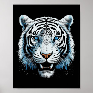 Poster Tigre Branco Olhos Azuis Gato Selvagem Animal