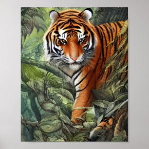 Poster Tigre caminhando na selva