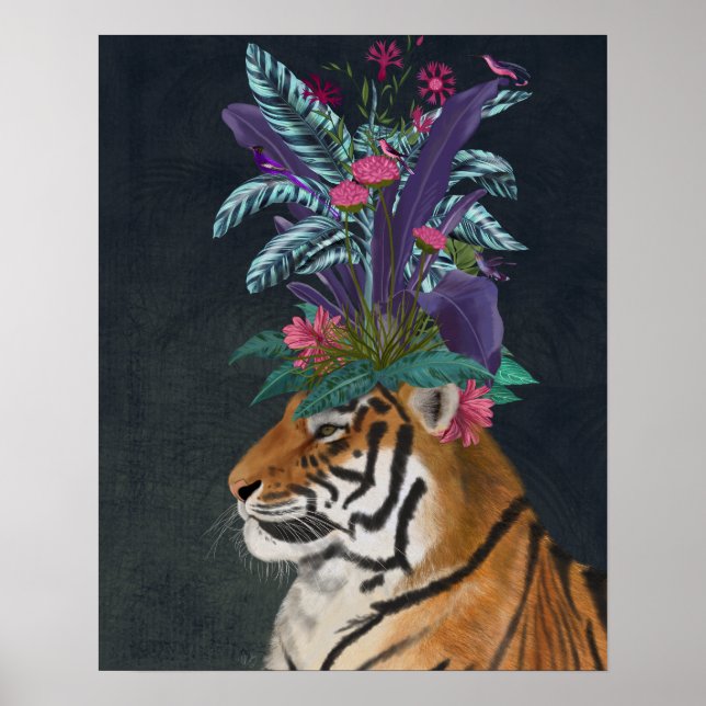 Poster Tigre com Auscultadores Tropicais (Frente)