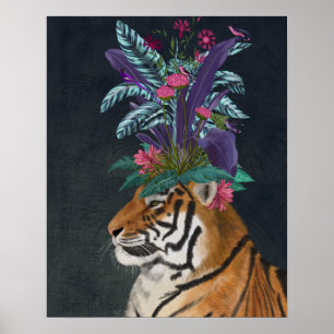 Poster Tigre com o headpaper tropical