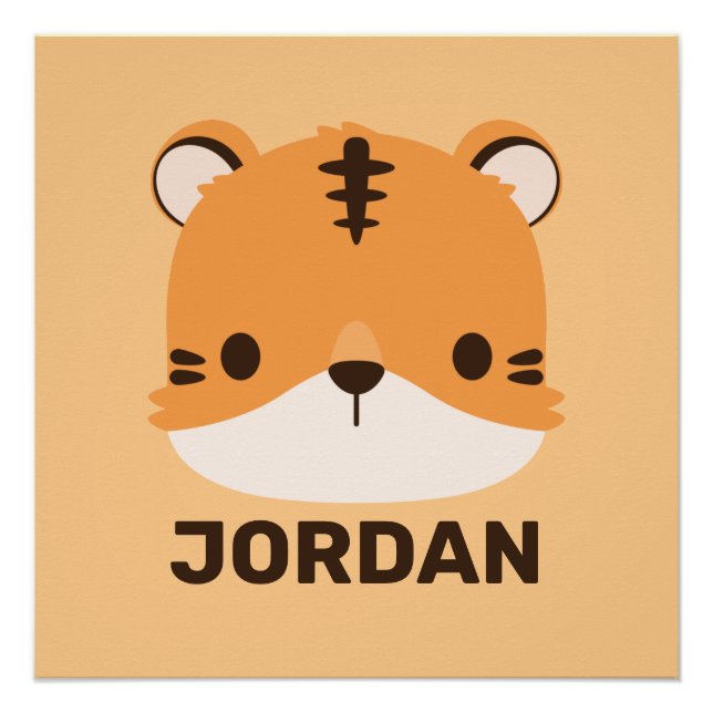 Póster Tigre-Cute com Poster de Nome Personalizado (Frente)