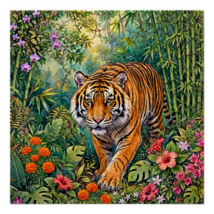 Póster Tigre de Bengala Vibrante Selva de Bambu