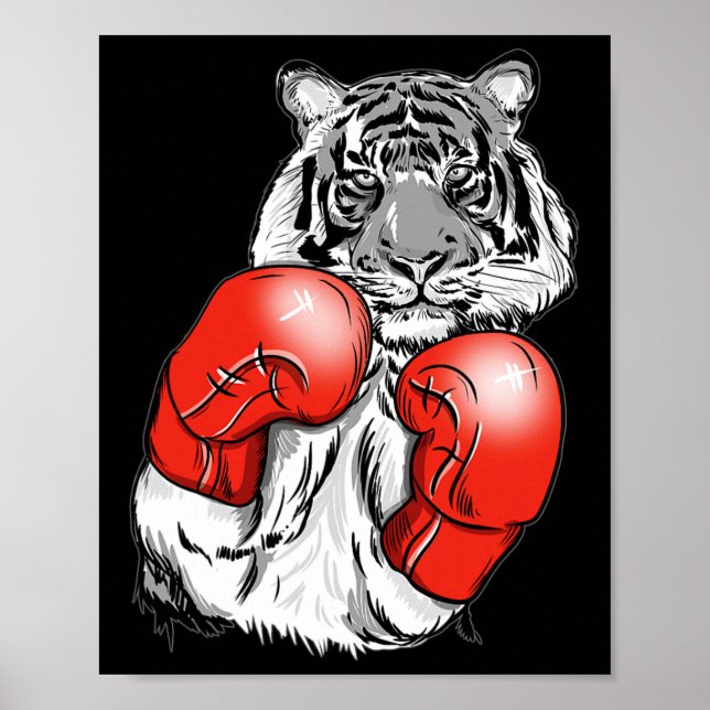 Poster Tigre de Boxe Divertido com Luvas Vermelhas Crianç (Frente)