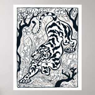 Poster Tigre De Cinza Vintage Na Arte Da Selva