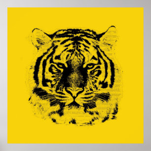 Póster Tigre de face para cima (preto e amarelo)