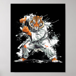 Poster Tigre de Kickboxing Aquarela Artes Marciais Karate