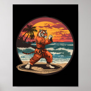 Poster Tigre de Kickboxing Praia Pôr do sol Karate Taekwo