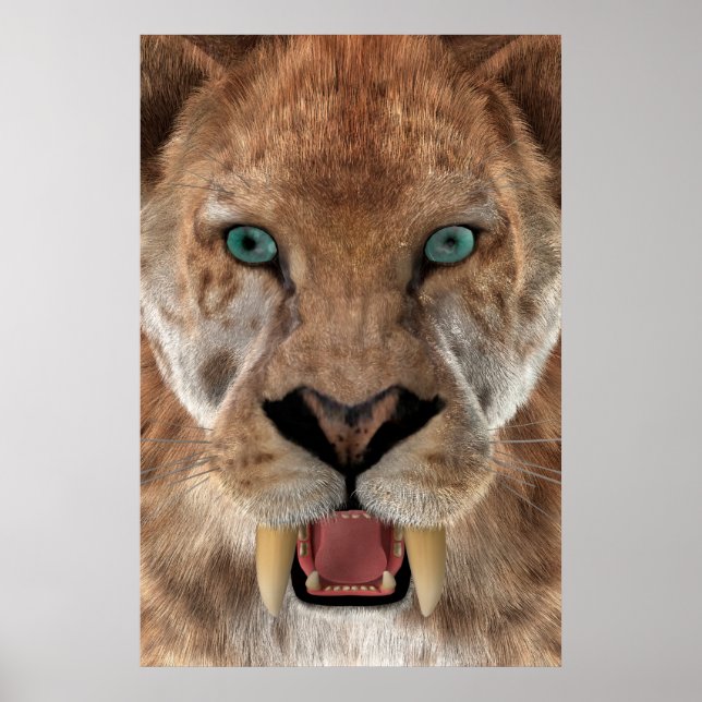 Póster Tigre Dente de Sabre ou Smilodon (Frente)