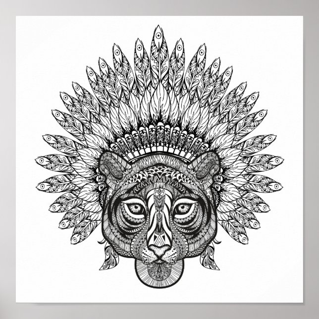 Poster Tigre Desenho Mão no Estilo 2 (Frente)