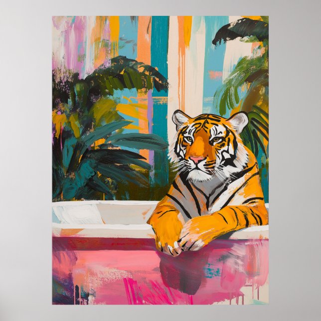 Poster Tigre em uma Banheira: Jardim Tropical (Frente)