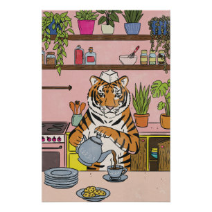 Póster Tigre Fazendo Chá