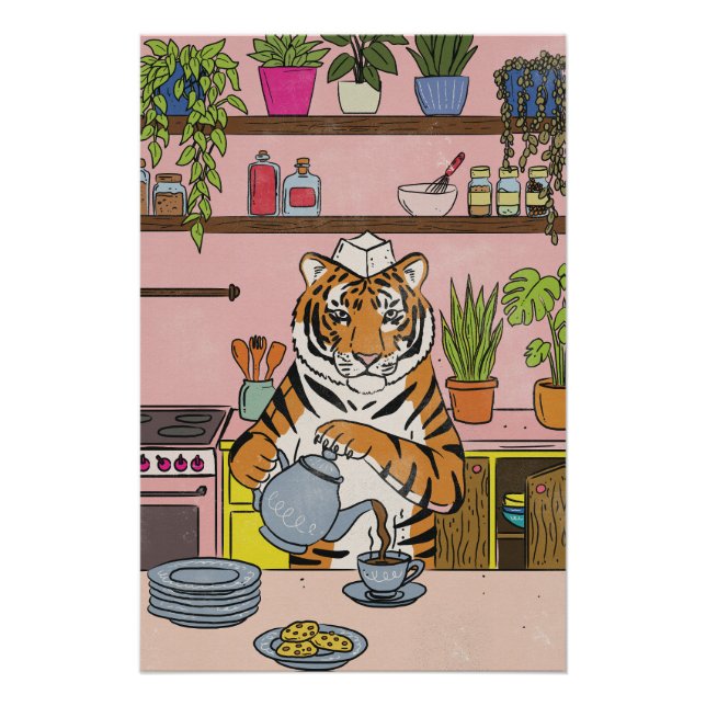 Póster Tigre Fazendo Chá (Frente)