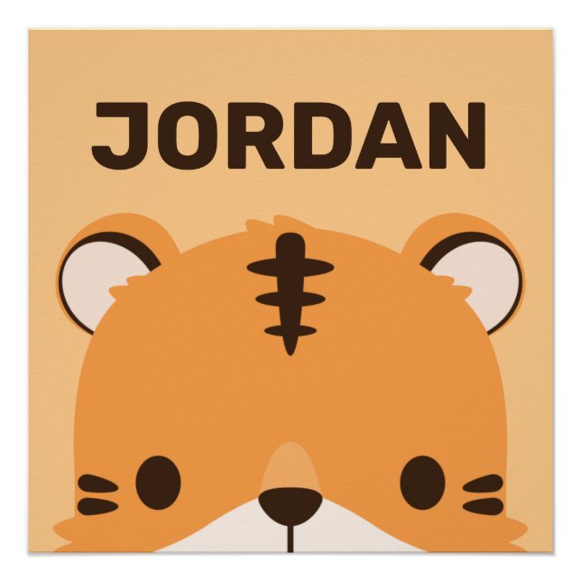 Póster Tigre Fofo com Poster de Nome Personalizado (Frente)