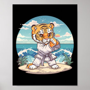Poster Tigre Fofo de Caratê Kickboxing Taekwondo Jiu-jits