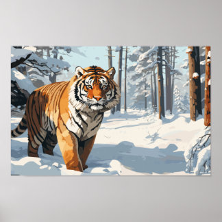 Poster Tigre ibérico em florestas cobertas de neve