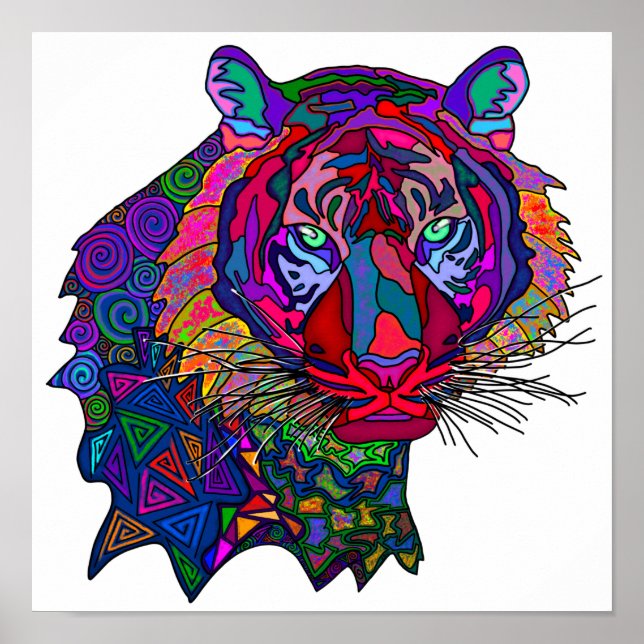 Poster Tigre Impresso Colorido (Frente)