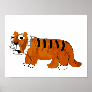 Poster Tigre Laranja Desenho Animado Caprichoso Feito à M