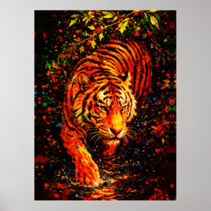 Poster Tigre Majestoso em Água Colorida Salpico