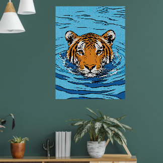 Poster Tigre na Água – Retrato de Vida Selvagem Pop Art