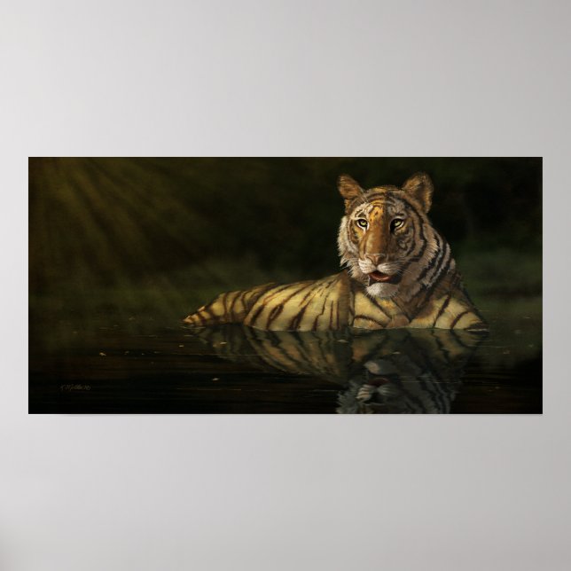 Póster Tigre na pintura digital Water (Frente)