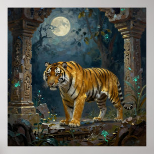 Poster Tigre nas Dunas Antigas sob a Lua Cheia