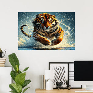 Poster Tigre no lado da turquesa