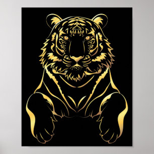 Poster Tigre preto com tiras de ouro