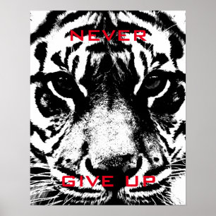 Poster Tigre Preto e Branco Nunca Desiste De Motivação