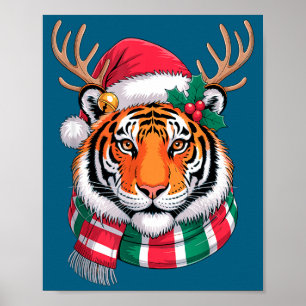 Poster Tigre Rena Cristo Santa Chapéu Tigre Natal 