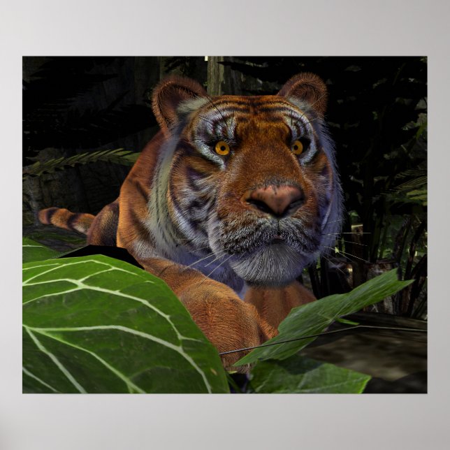 Póster Tigre se aglutinando na selva (Frente)