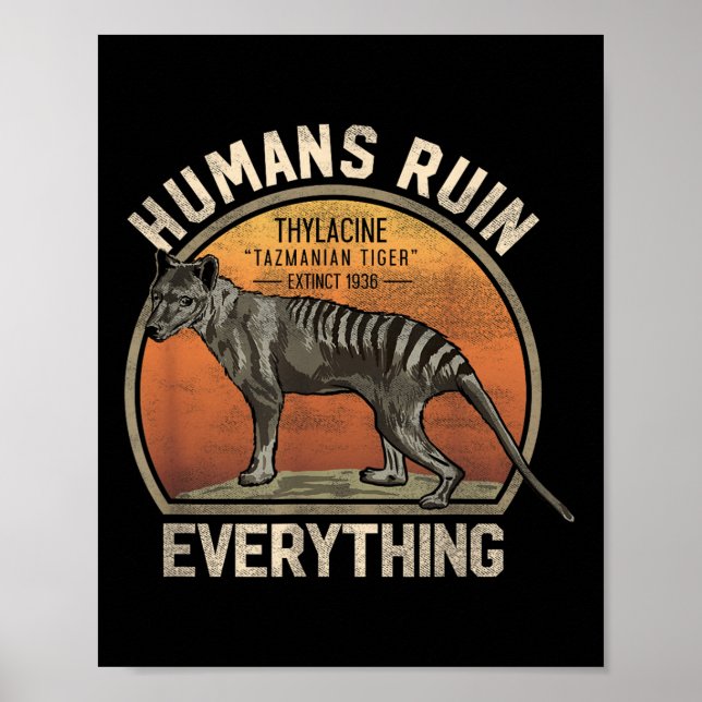Poster Tigre Tasmânico Thylacine australiano Extinct Anim (Frente)