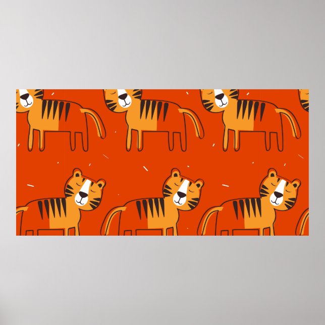 Poster Tigres, fundo desenhado à mão. Padrão contínuo col (Frente)