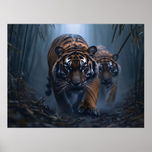 Poster Tigres Majestosos em uma Selva Foggy
