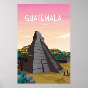 Poster Tikal poster, Guatemala viagem, ruínas maias,