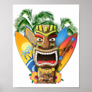 Poster Tiki havaiano que surfa