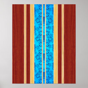 Póster Tiki Hawiian Faux Wood Surfboard