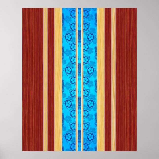 Póster Tiki Hawiian Faux Wood Surfboard (Frente)