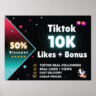 Poster Tiktok 10K como + 100K visualizações GRATUITAS