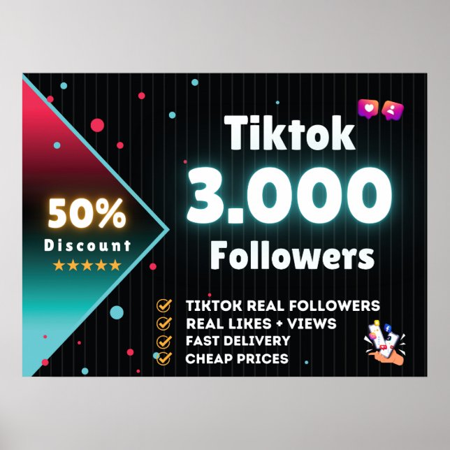 Poster Tiktok 3.000 Seguidores | Comprar Tiktok Seguidore (Frente)