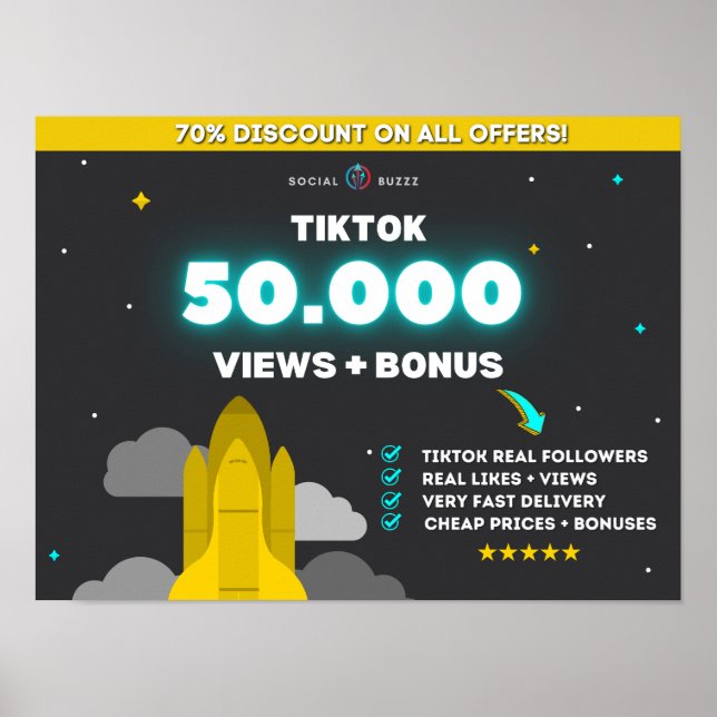 Poster Tiktok 50K Visuews + 10K Likes | Comprar Tiktok Fo (Frente)