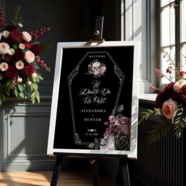 Poster Til Death Nos O Crânio Floral De Halloween (Til Death Do Us Part Halloween Gothic Floral Skull Poster)