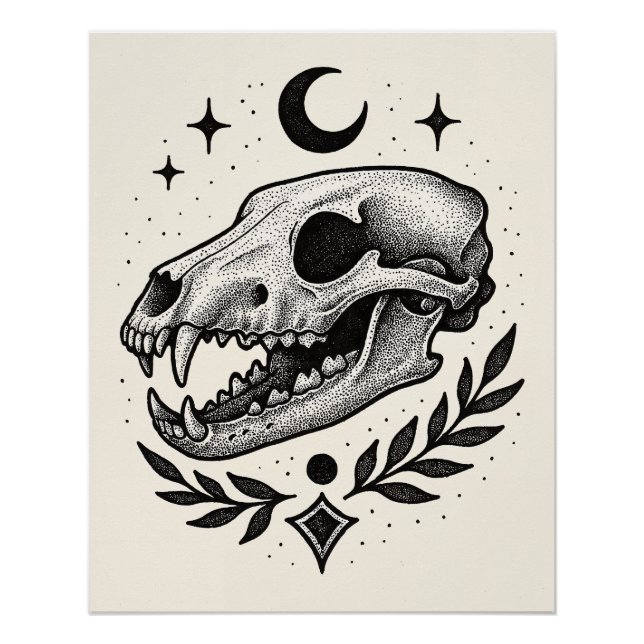 Póster Tilacina Crânio - Design inspirado na tatuagem (Frente)