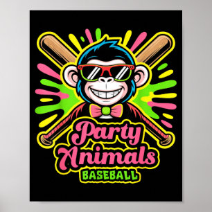 Poster Time de Beisebol Vintage Engraçado Banana de Macac