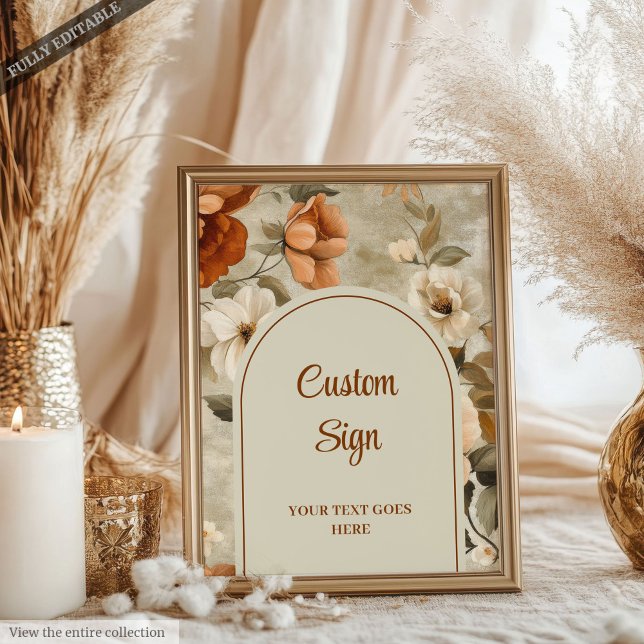 Poster Timeless Boho Copper Beige Olive Floral Custom  (Timeless Boho Copper Beige Olive Floral Custom Sign)