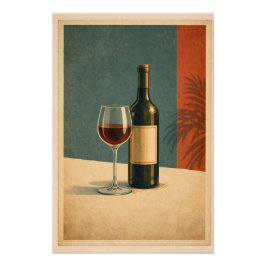 Póster Timeless Red Wine Retro Bar Cart Poster