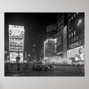 Póster Times Square à Noite, 1953. Foto Antiga