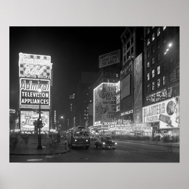 Póster Times Square à Noite, 1953. Foto Antiga (Frente)
