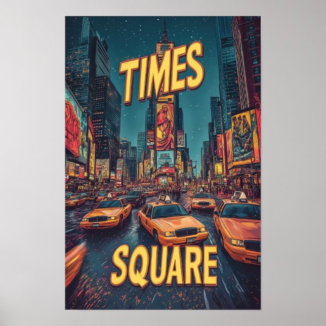 Poster Times Square NYC USA Vintage Illustration Viagem (Frente)